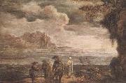 unknow artist A coastal landscape with fishermen drawing in their nets Spain oil painting artist